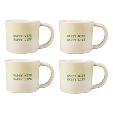 The Mug Club Quotes Happy Wife Happy Life 350ml Mugs (Set of 4)