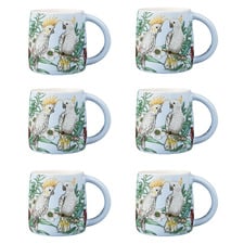 Native Grace Yellow Crested Cockatoo 350ml Porcelain Mugs (Set of 6)