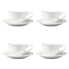 White Basics Diamonds 200ml Porcelain Footed Cups & Saucers (Set of 4)