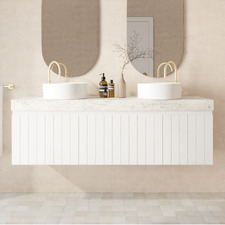 Chelsea 1500mm Matte White Wall Hung Double Vanity with Stone Countertop