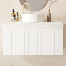 Chelsea 900mm Matte White Wall Hung Single Vanity with Stone Countertop