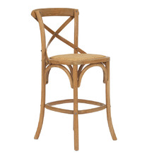 65cm Cross Back Oak Wood & Rattan Counter Stool