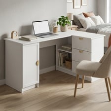 Bekston L-Shaped Desk with Half Moon Handles
