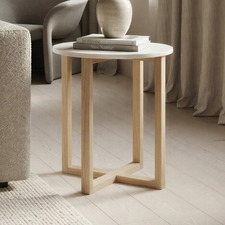 White Kiri Marble & Rubberwood Side Table