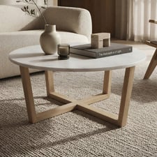 White Kiri Round Marble & Rubberwood Coffee Table