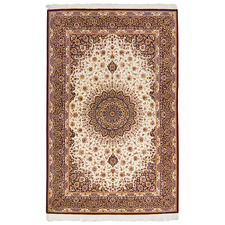 Brown Hand-Knotted Silk Qum Rug