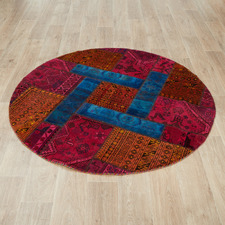 Falil Patchwork Hand-Knotted Wool Round Persian Rug