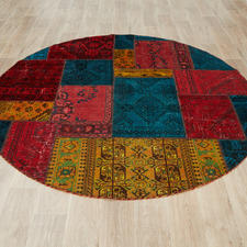 Tali Patchwork Hand-Knotted Wool Round Persian Rug