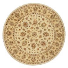 Cream Hand-Knotted Wool Round Persian Rug