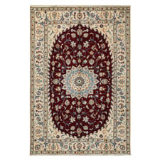 Burgundy Red Medallion Hand-Knotted Wool Persian Rug