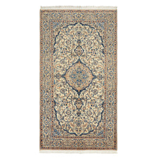 Light Beige Medallion Hand-Knotted Wool Persian Rug