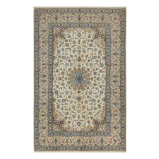 Beige & Blue Medallion Hand-Knotted Wool Persian Rug