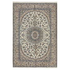Light Grey Medallion Hand-Knotted Wool Persian Rug