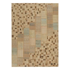 Cream & Brown Patch Work Hand-Knotted Wool Kilim Rug