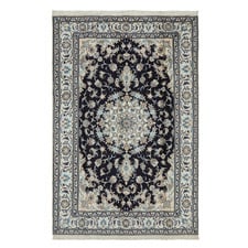 Black & Beige Medallion Hand-Knotted Wool Persian Rug