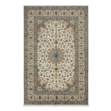 Beige & Blue Hand-Knotted Wool Persian Rug