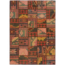 Red Patch Work Hand-Knotted Wool Persian Rug