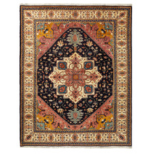 Cream & Pink Medallion Hand-Knotted Wool Persian Rug