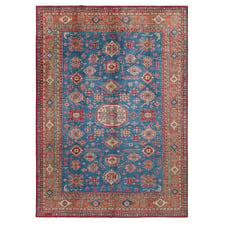 Red & Blue Hand-Knotted Wool Persian Rug
