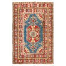 Red & Blue Medallion Hand-Knotted Wool Persian Rug