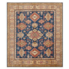 Navy Blue Medallion Hand-Knotted Wool Persian Rug