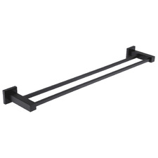600mm Square Matte Black Double Towel Rail