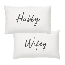 2 Piece Hubby & Wifey Cotton-Blend Pillowcases Set