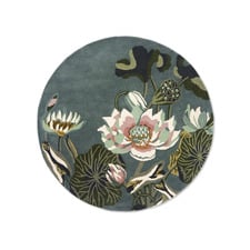 Midnight Pond Water Lily Hand-Tufted Wool Round Rug