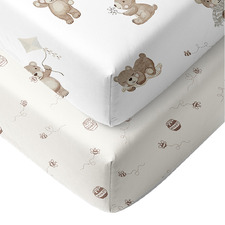 Living Textiles 2 Piece Cuddly Bear Organic Cotton Cot Fitted Sheet Set