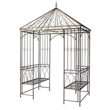 Rustic Brown Garden Gazebo with Built-In Benches