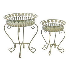 2 Piece Distressed Steel Plant Stand Set