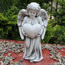Ezekiel Angel Holding Heart Fibrestone Garden Statue