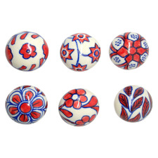 6 Piece Multi-Colour Floral Ceramic Knob Set