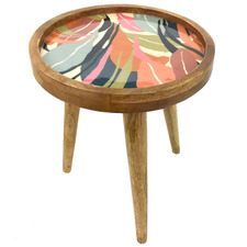 Pink Floral Mango Wood Side Table