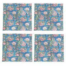 Blue Flowers Cotton Table Napkins (Set of 4)