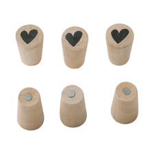 Natural Pine Wood Cone with Heart Magnets (Set of 6)