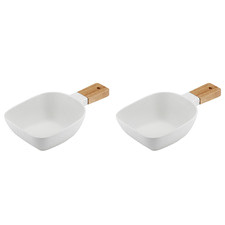 White Small Porcelain & Rubberwood Bowl Serve Sticks (Set of 2)