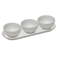 4 Piece Marguerite Stoneware Bowl & Tray Set