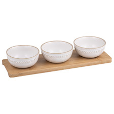4 Piece Cameo Stoneware Bowl & Tray Set
