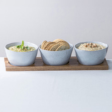 4 Piece Artisan Porcelain Bowl & Tray Set