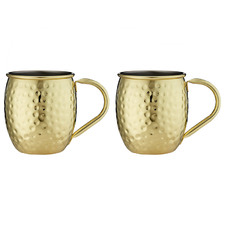 Gold Spencer Hammered 500ml Stainless Steel Mugs (Set of 2)