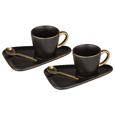 Asteria 80ml Espresso Cups & Saucers with Spoons (Set of 2)
