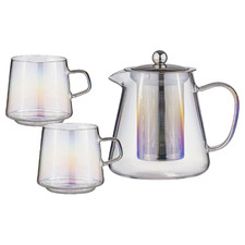 3 Piece Opal Oaklyn Glass Teapot & Mug Set