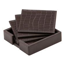 7 Piece Giovanni Faux Leather Coasters & Holder Set (Set of 6)