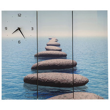 Pebble Beach Wall Art Triptych with Clock