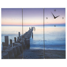 Beach Wall Art Triptych with Clock