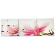 Magnolia Wall Art Triptych with Clock