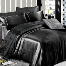 Black Luxury Soft Silky Satin Quilt Cover Set