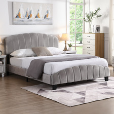 Grey Shelly Velvet Bed Frame