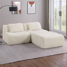 Claire 3 Seater Linen Compressed Modular Sofa & Ottoman Set